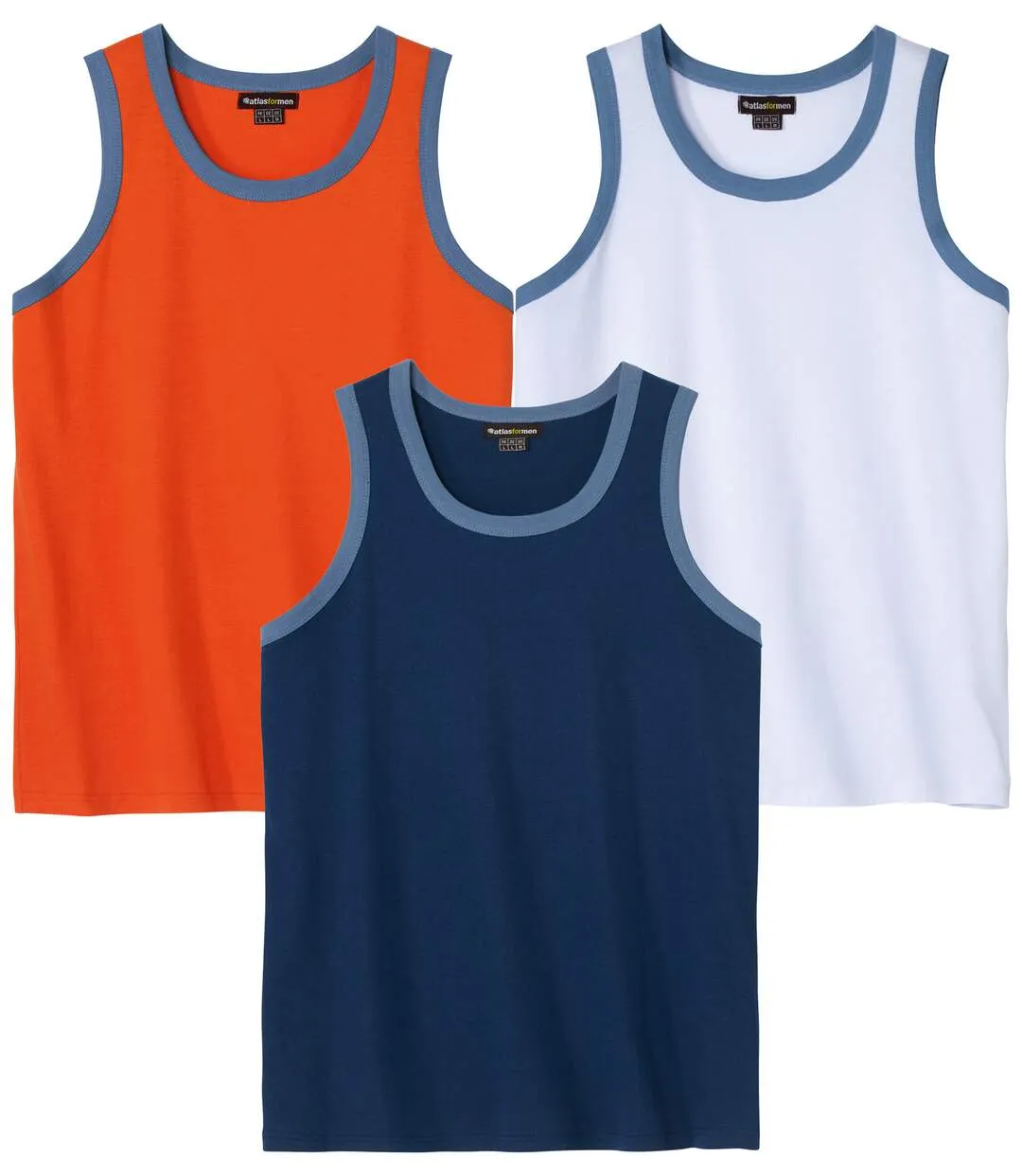 Pack of 3 Men's Vests - Orange White Navy 