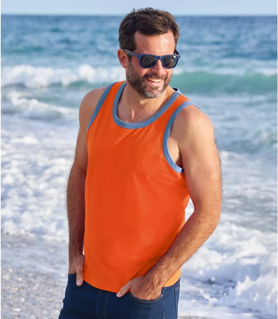 Pack of 3 Men's Vests - Orange White Navy 