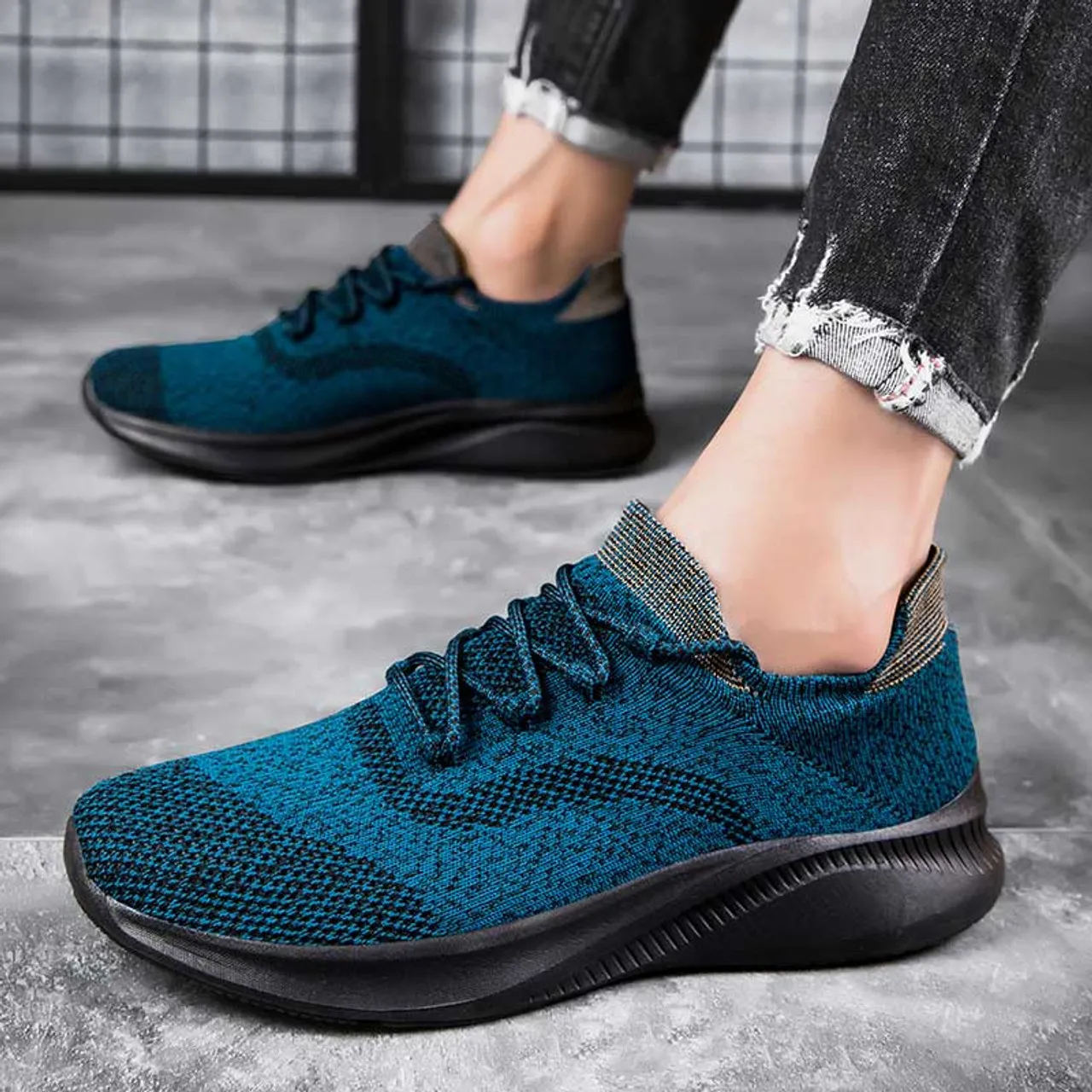 Peacock blue flyknit pattern texture sport shoe sneaker