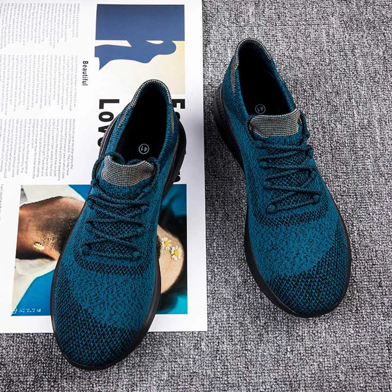 Peacock blue flyknit pattern texture sport shoe sneaker