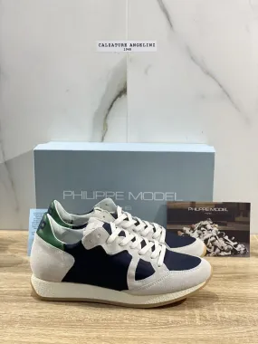 Philippe Model Monaco Vintage Sneaker Uomo Suede Grey Blu Green 43