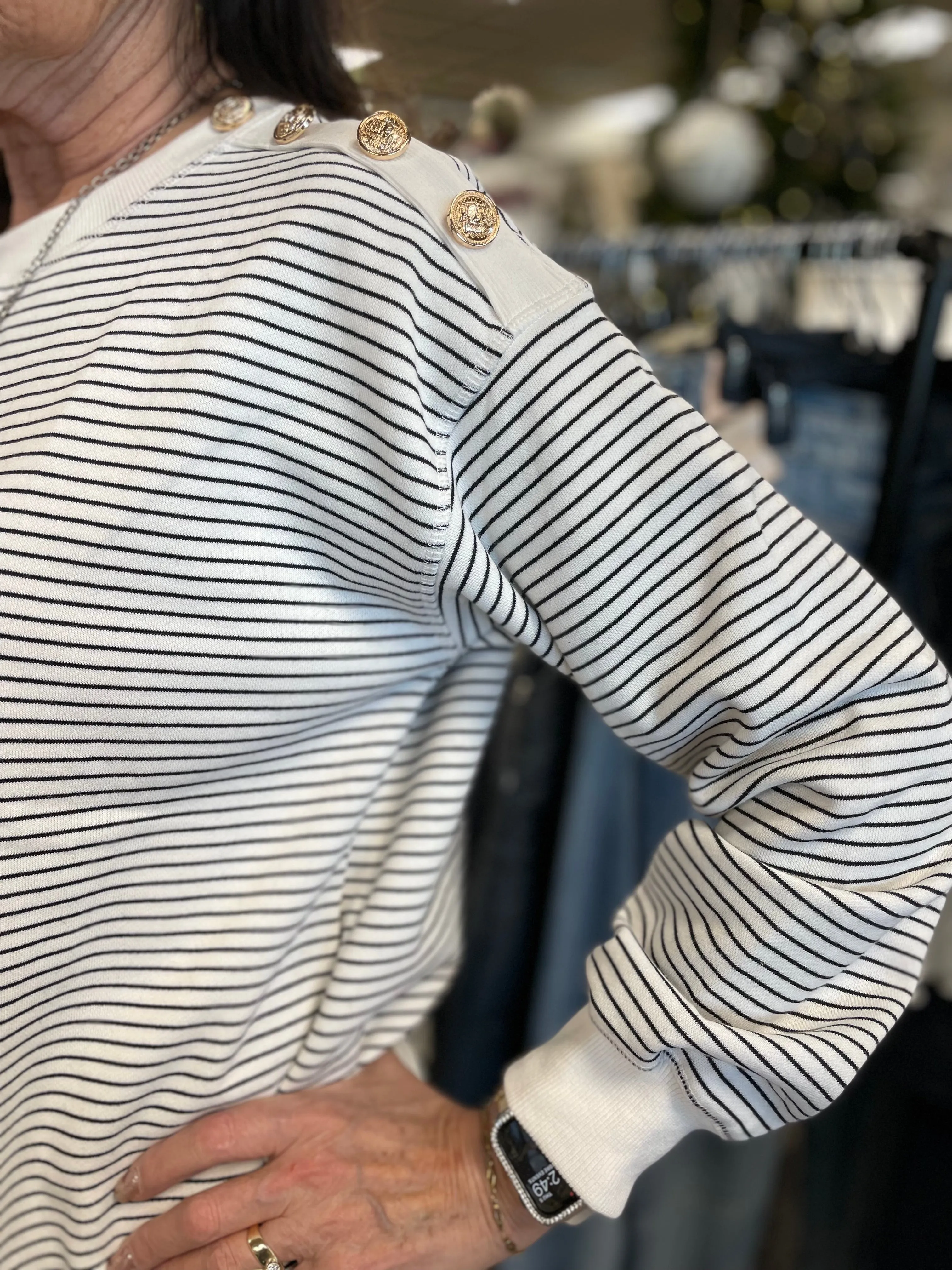 Pullover Sweater Shirt | Button Detail | Striped