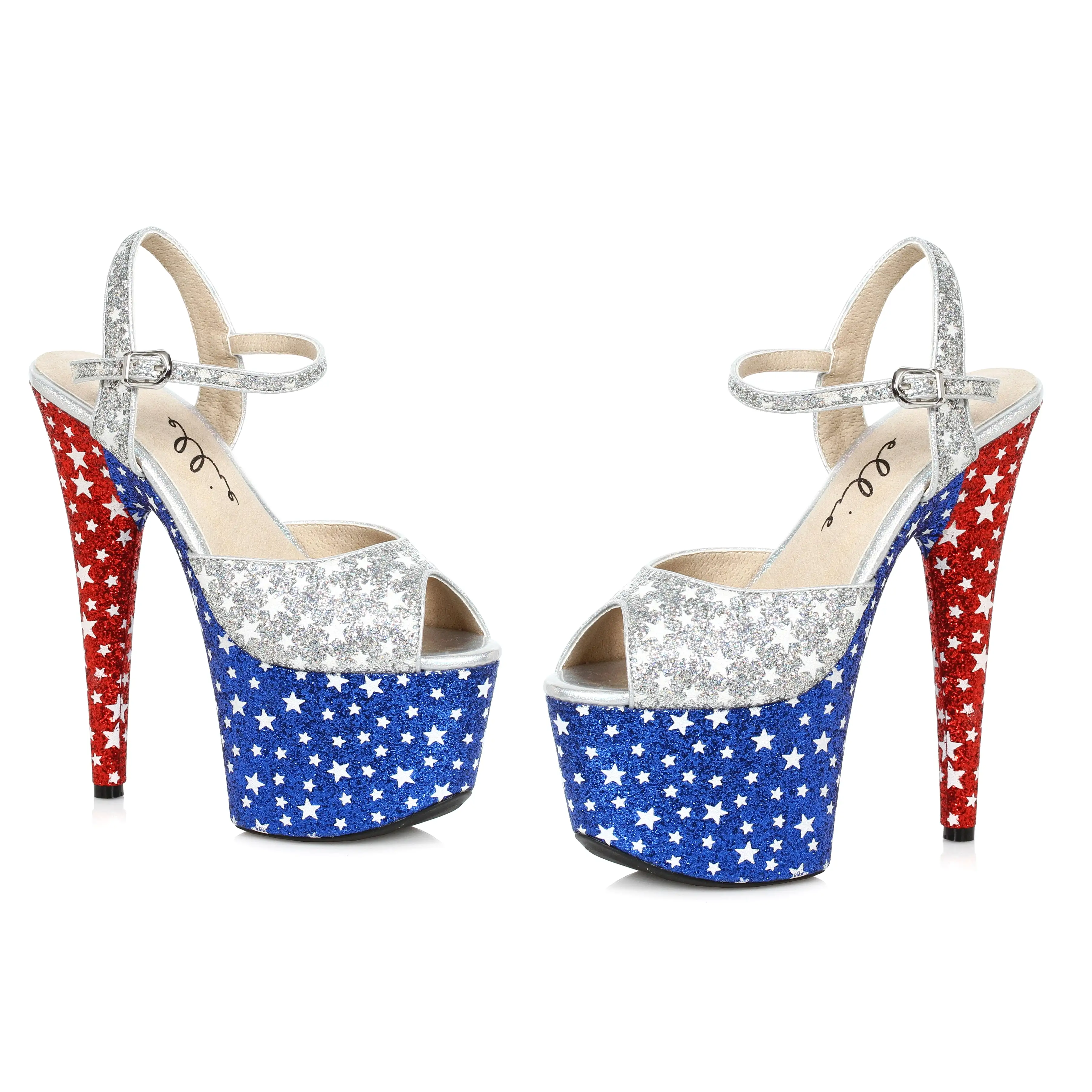 Red-White-Blue Ankle Strap Sandal 7 Inch Stiletto Heels Stripper Shoes