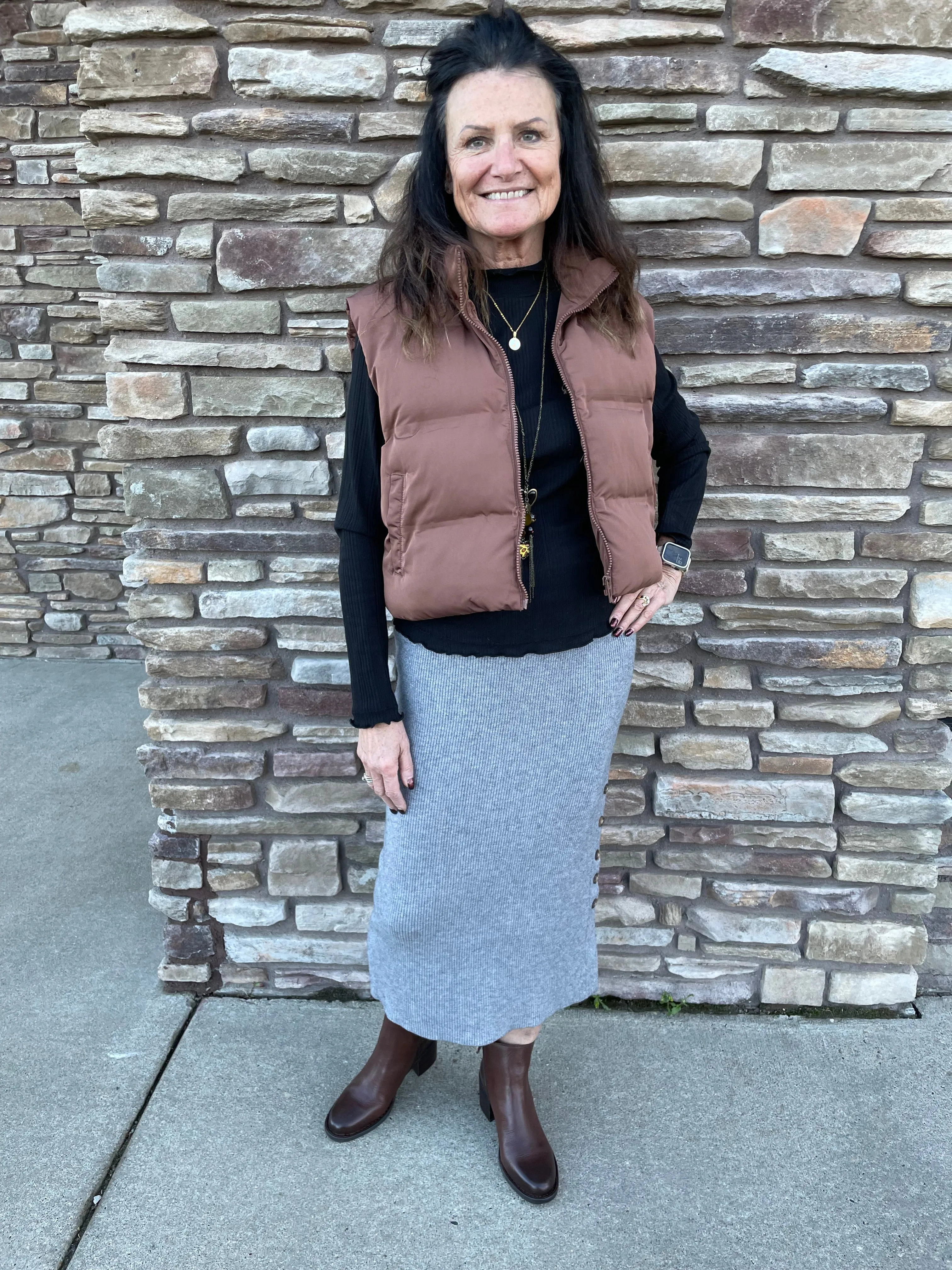 Ribbed Sweater | Maxi Skirt | Charcoal