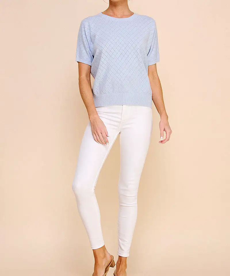 Short Sleeve Pointelle Top - Powder Blue