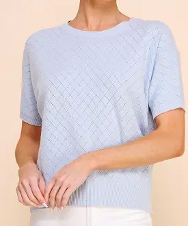 Short Sleeve Pointelle Top - Powder Blue