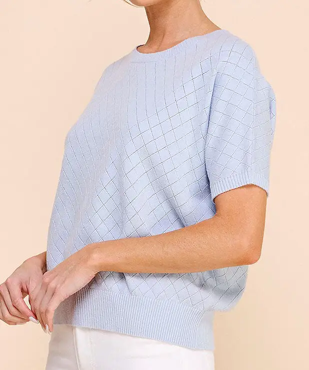 Short Sleeve Pointelle Top - Powder Blue