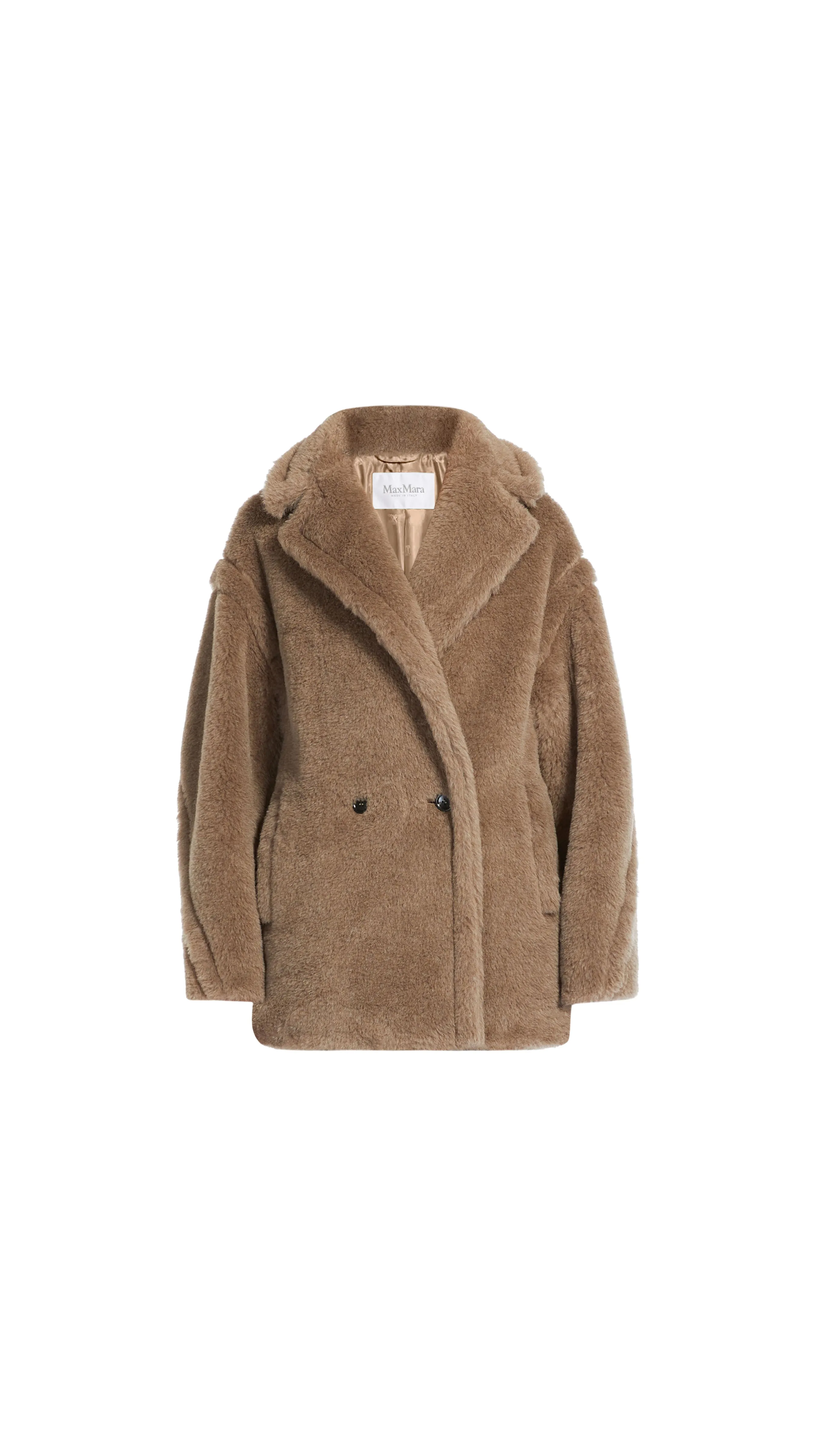 Short Teddy Bear Icon Coat in Alpaca and Wool - Sand