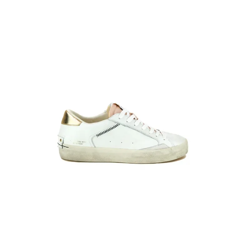 SNEAKERS DONNA IN PELLE CON DETTAGLI LAMINATO, BIANCO