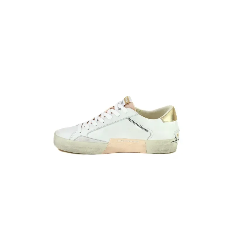 SNEAKERS DONNA IN PELLE CON DETTAGLI LAMINATO, BIANCO