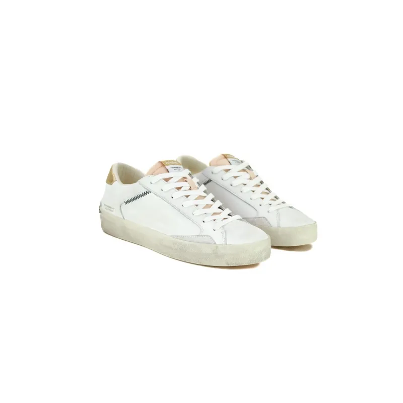 SNEAKERS DONNA IN PELLE CON DETTAGLI LAMINATO, BIANCO