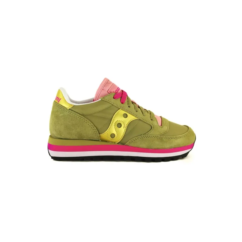 SNEAKERS DONNA JAZZ TRIPLE IN PELLE E NYLON, VERDE