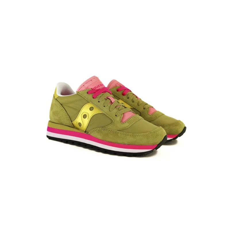 SNEAKERS DONNA JAZZ TRIPLE IN PELLE E NYLON, VERDE