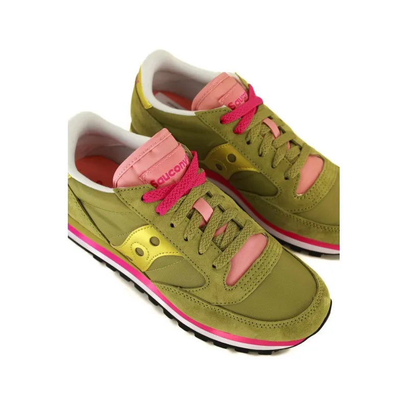 SNEAKERS DONNA JAZZ TRIPLE IN PELLE E NYLON, VERDE