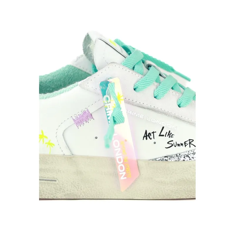 SNEAKERS DONNA PELLE DETTAGLI LAMINATO E GLITTER, BIANCO