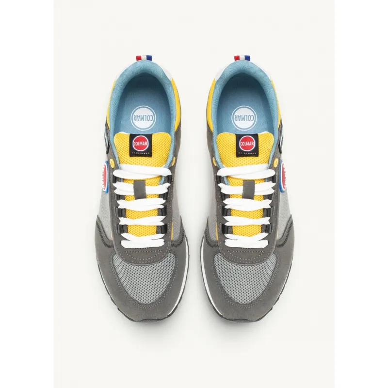 SNEAKERS IN PELLE E NYLON DETTAGLI A CONTRASTO, GRIGIO