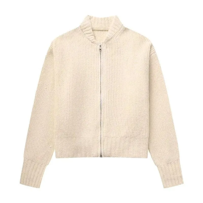 Stand Collar Crop Women Cardigan Sweater