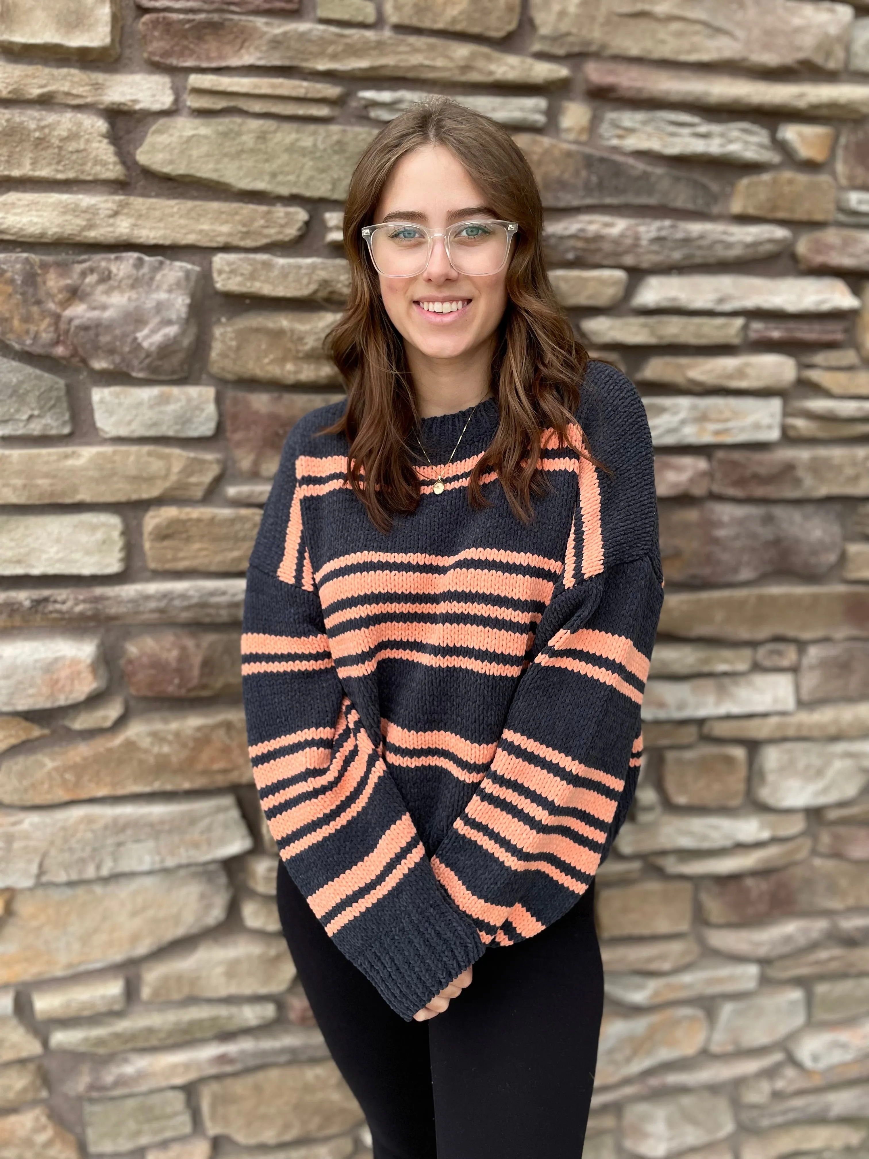 Striped Chenille Sweater | Black & Orange