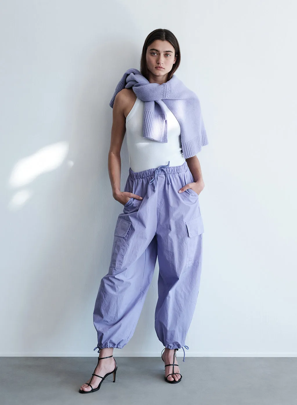 Structured Poplin Drawstring Cargo Pant in Iris