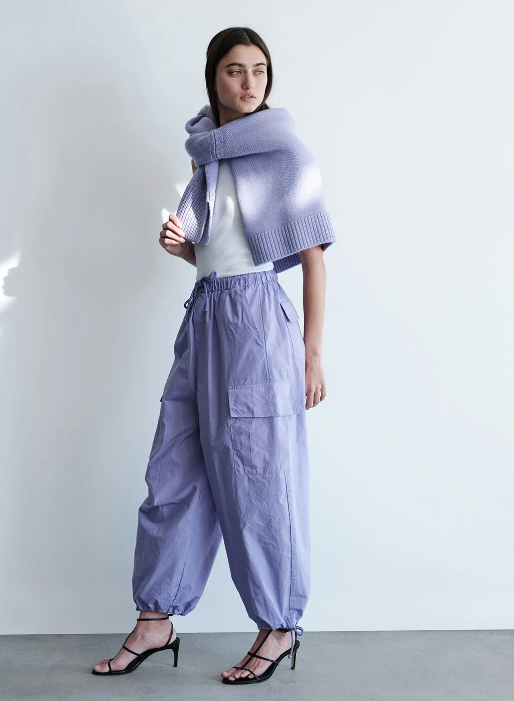 Structured Poplin Drawstring Cargo Pant in Iris