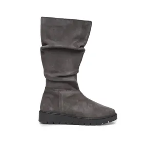 Suede Ruched Boots in Grey