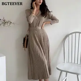 Sweater Dress 2021 Autumn Winter Knitted Belted Female A-line soft dresses