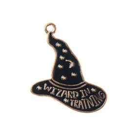 Sweet and Petite Enamel Charms, Wizard Hat Message Wizard In Training 31x24mm (1 Piece)