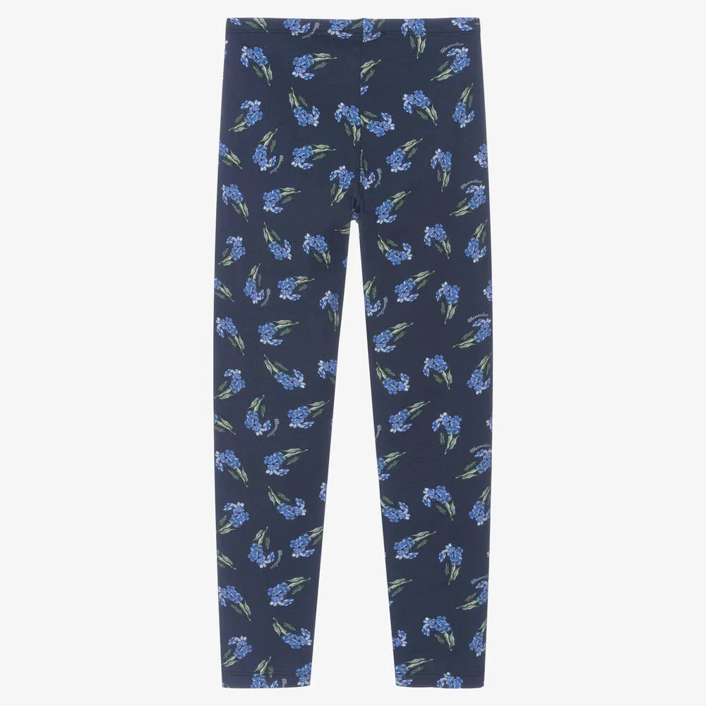 Teen Girls Blue Floral Leggings