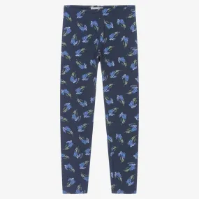 Teen Girls Blue Floral Leggings