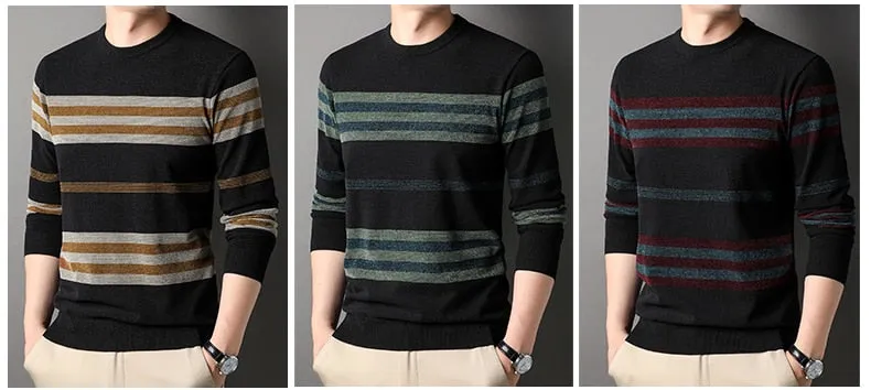 Thick O Neck Plaid Flat Knitted Sweater Cashmere Pullover for Men