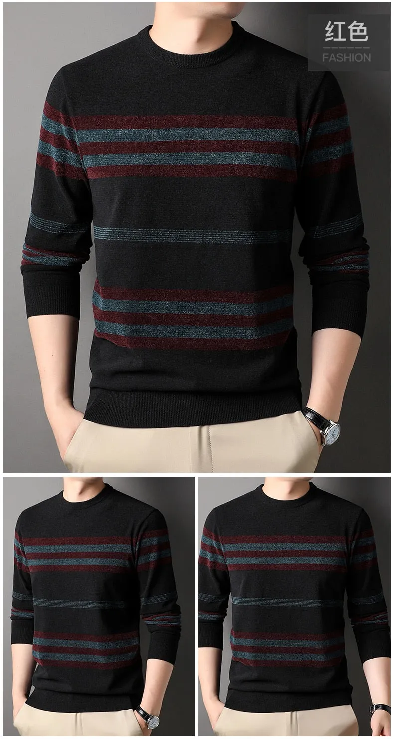 Thick O Neck Plaid Flat Knitted Sweater Cashmere Pullover for Men