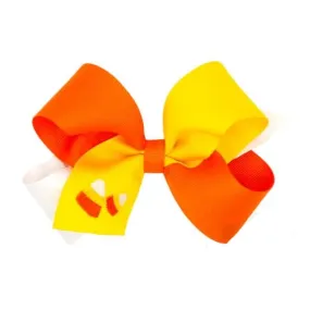 Tri-Color Candy Corn Embroidered Hair Bow - Medium