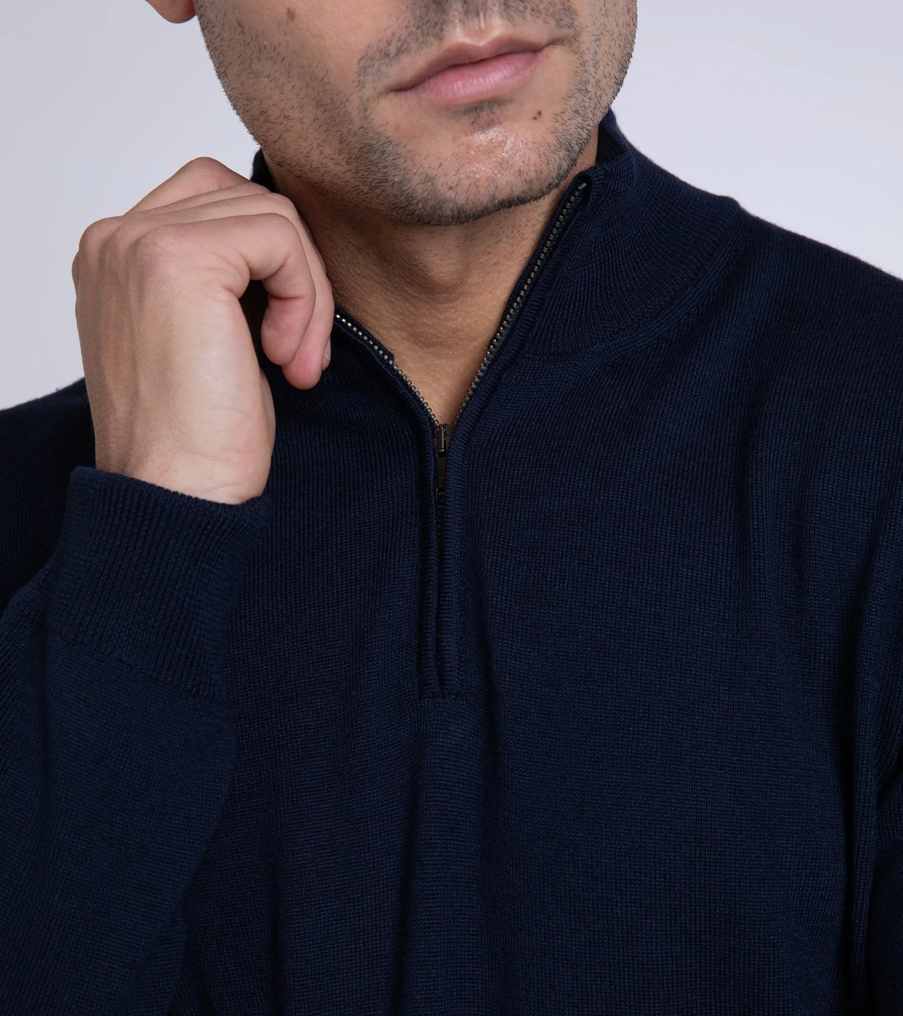 Trunk Trebeck Merino Half Zip Sweater: Navy