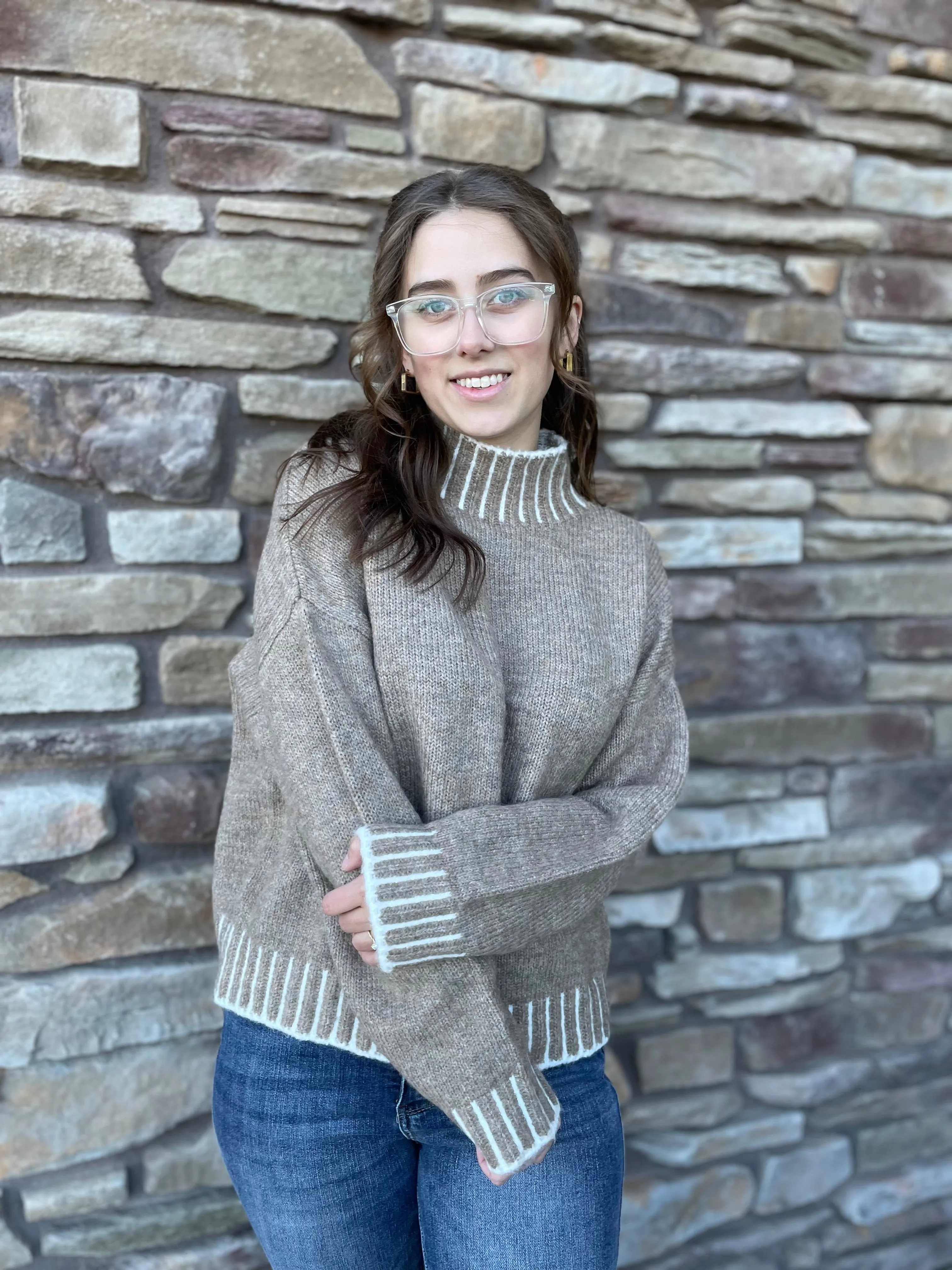 Turtleneck Sweater | Quilt Stitch | Taupe