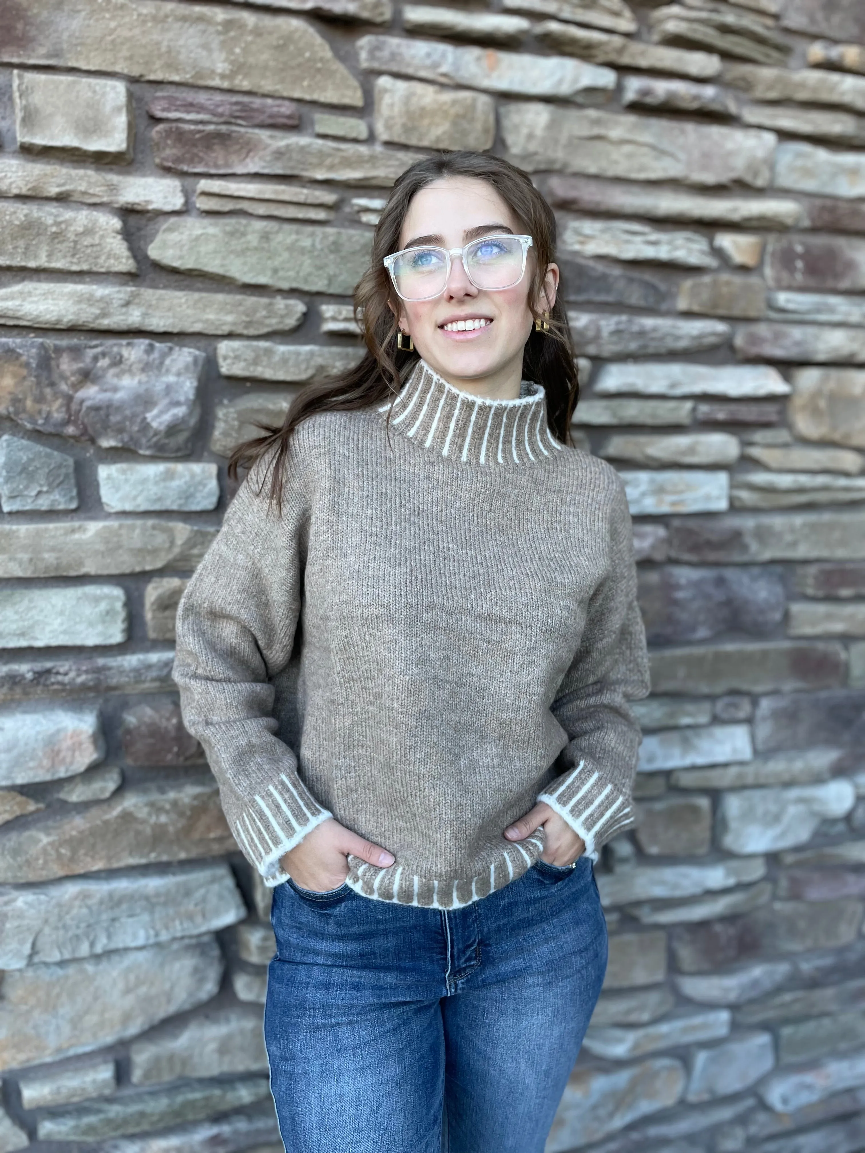 Turtleneck Sweater | Quilt Stitch | Taupe