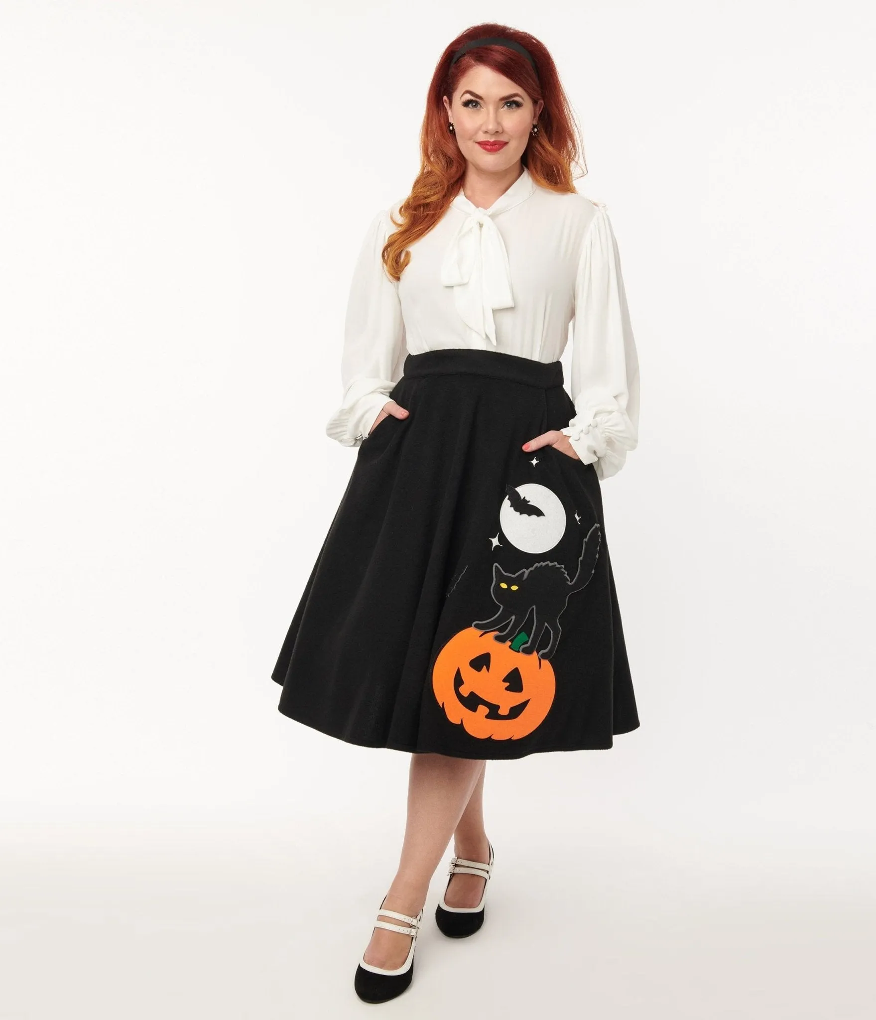 Unique Vintage Black Halloween Music Box Soda Shop Swing Skirt