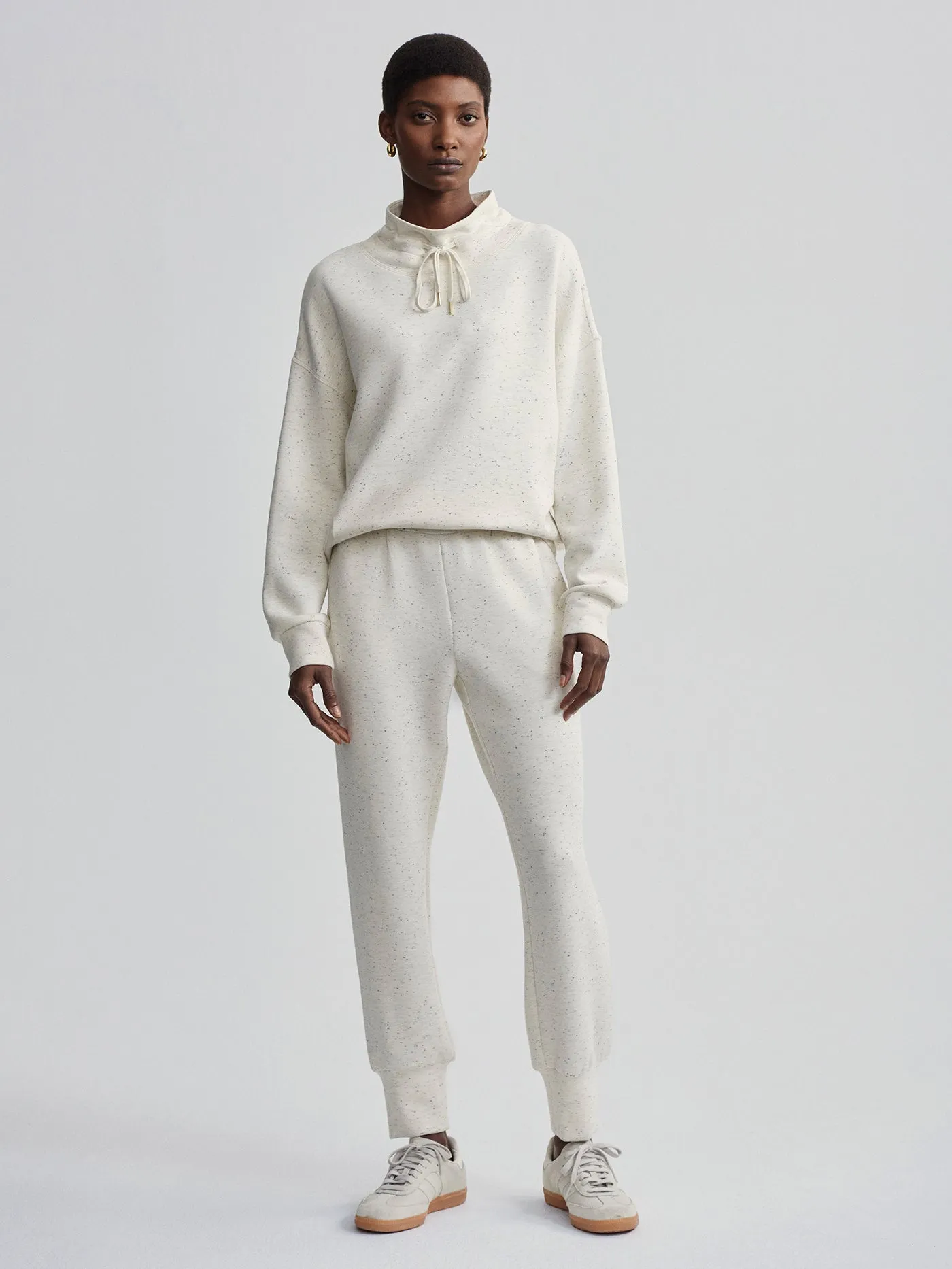 Varley Oakdale Sweat in Ivory Marl Fleck