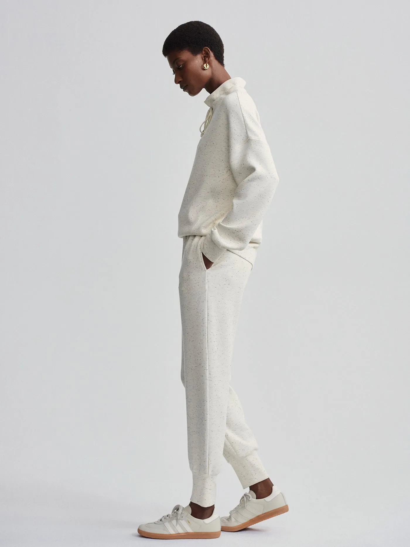 Varley Oakdale Sweat in Ivory Marl Fleck