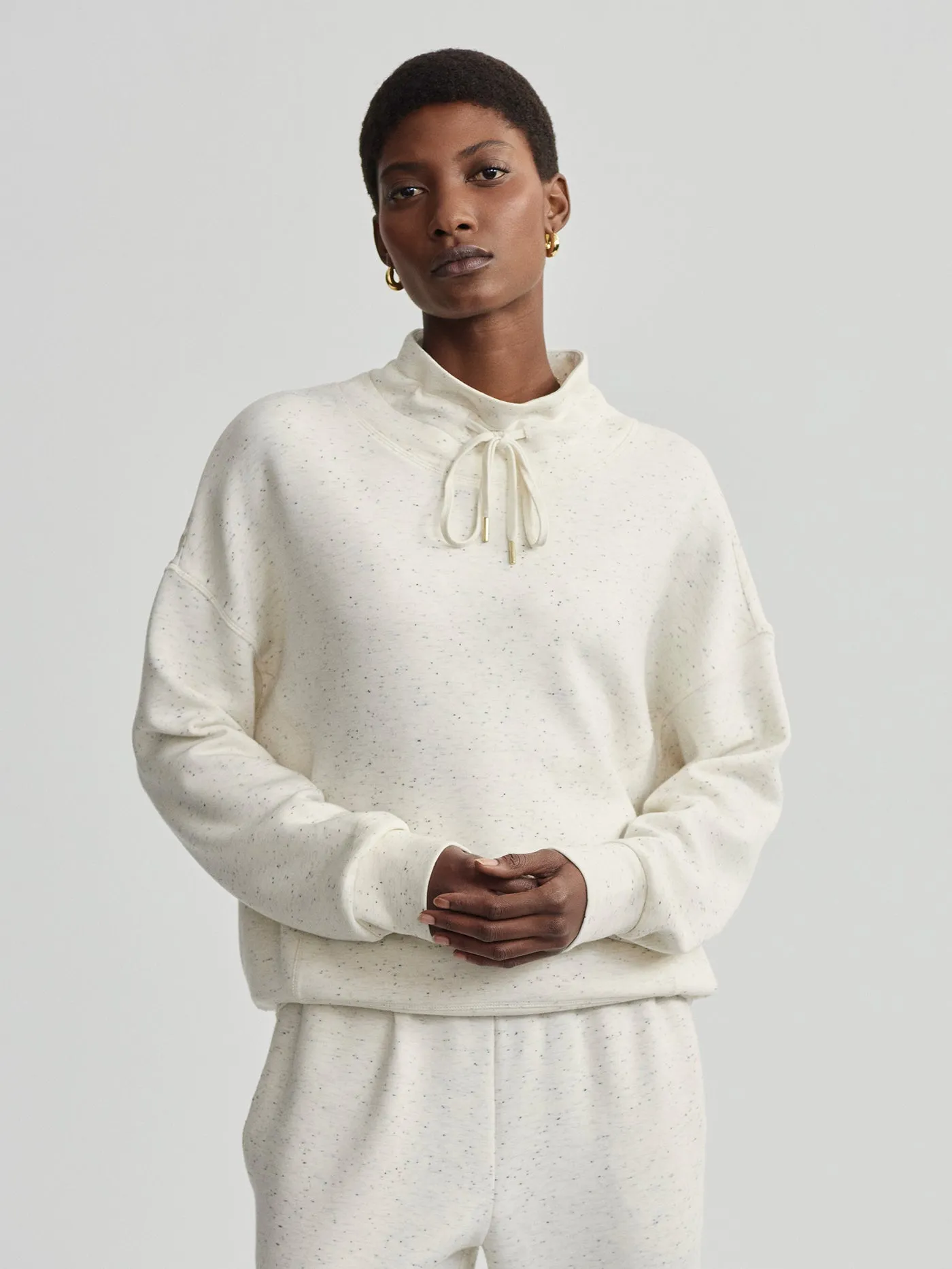 Varley Oakdale Sweat in Ivory Marl Fleck