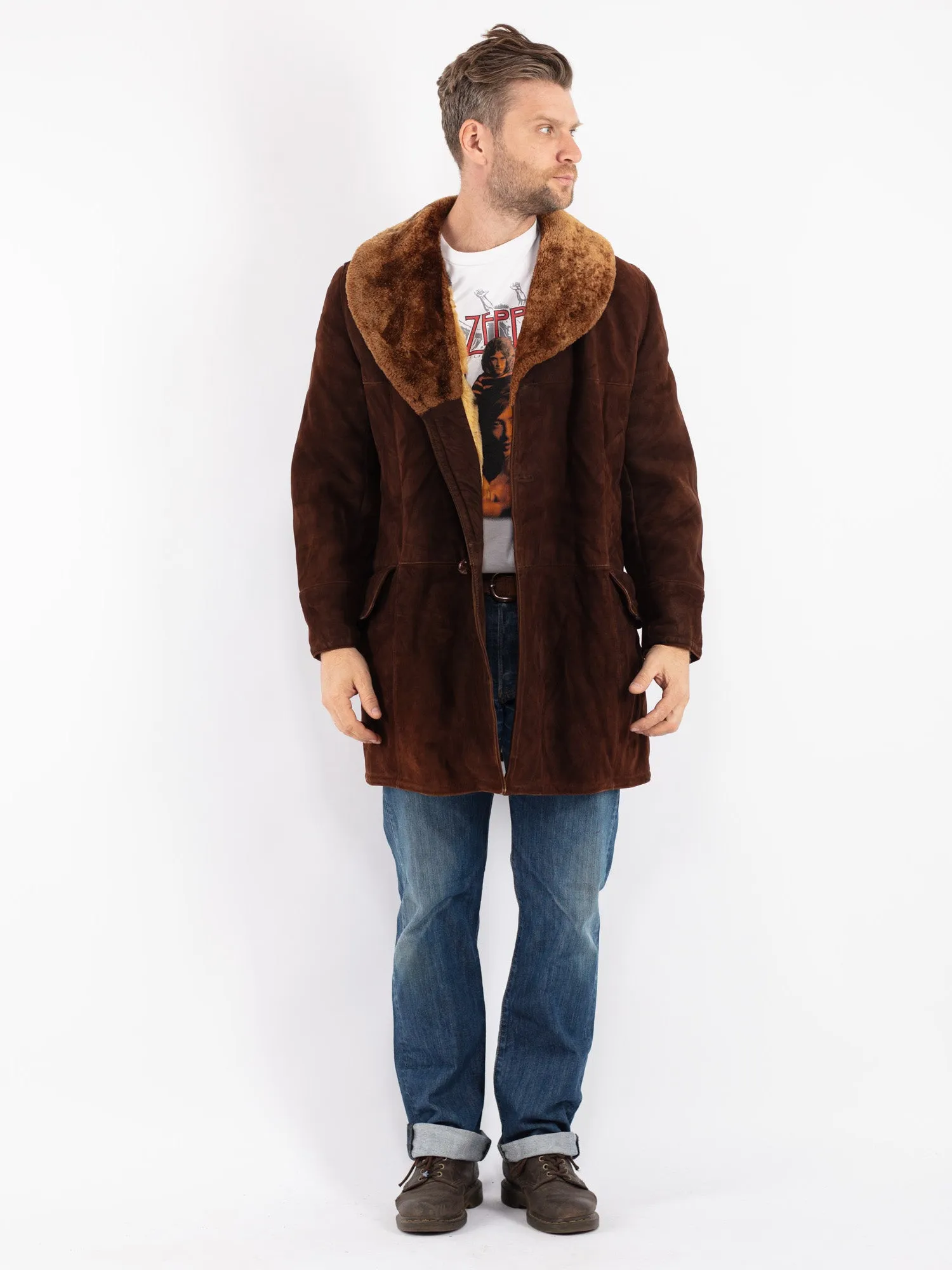 Vintage 70's Men Sheepskin Coat in Brown