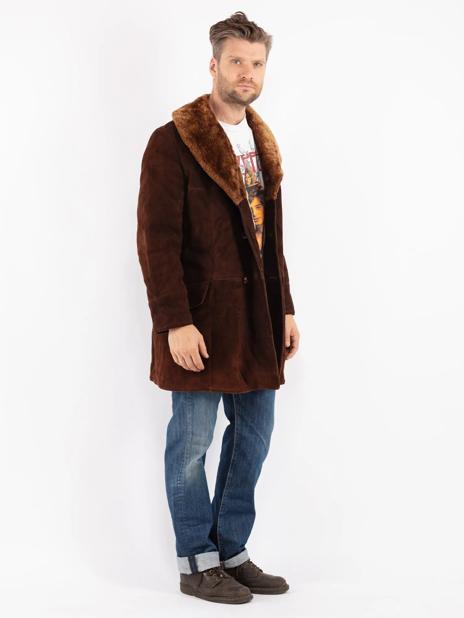 Vintage 70's Men Sheepskin Coat in Brown