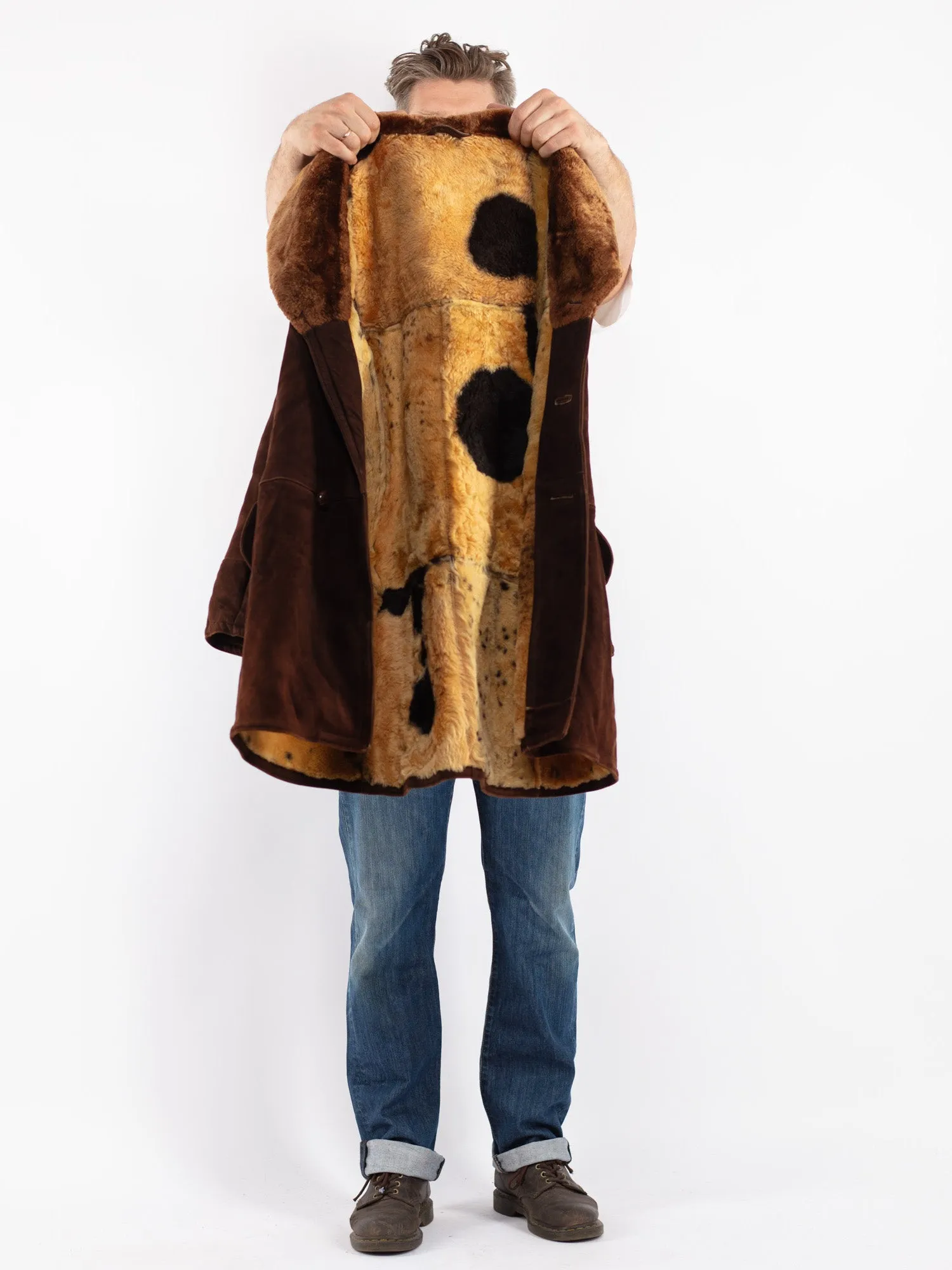 Vintage 70's Men Sheepskin Coat in Brown