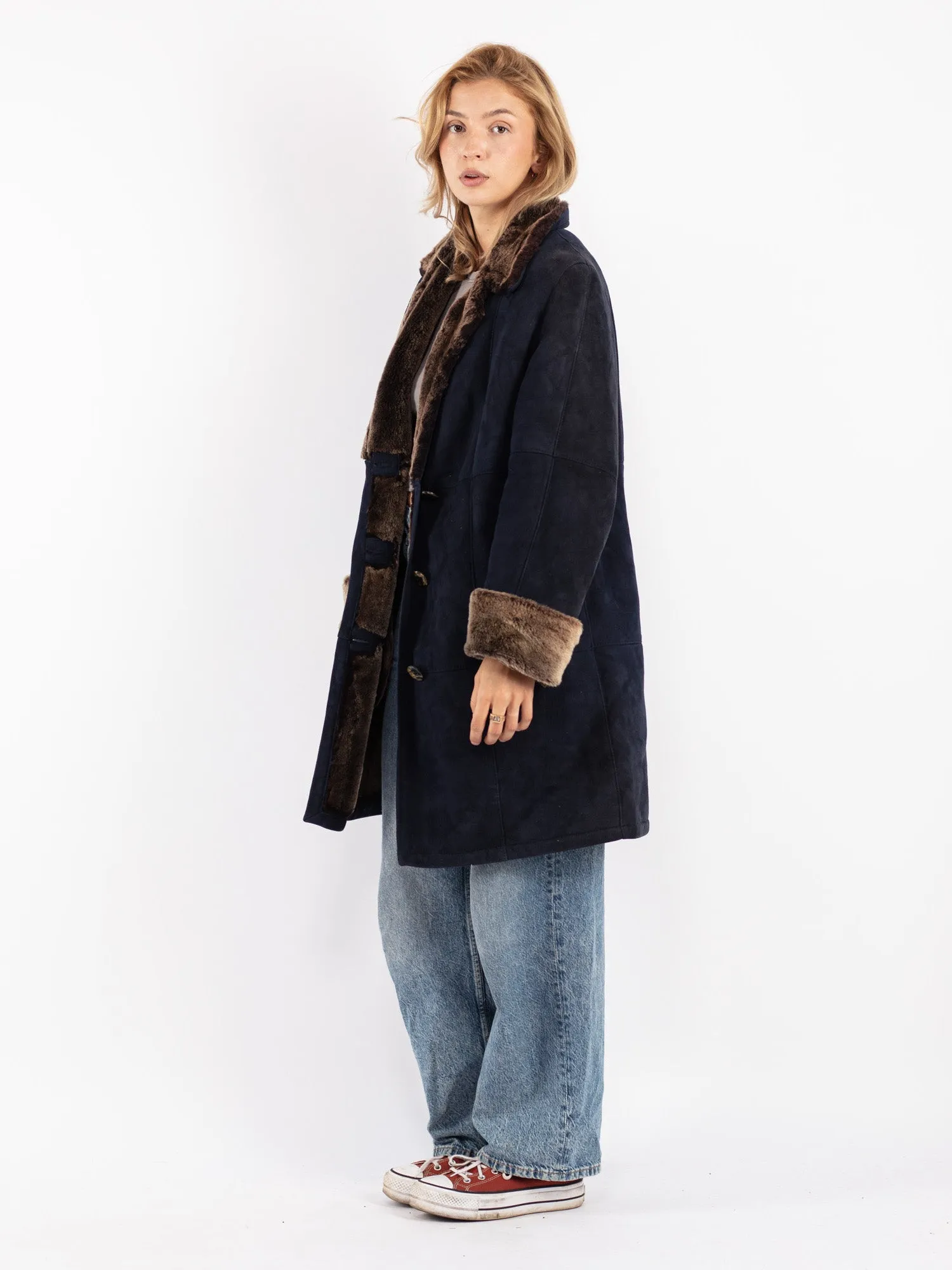 Vintage 70's Women Sheepskin Coat in Blue