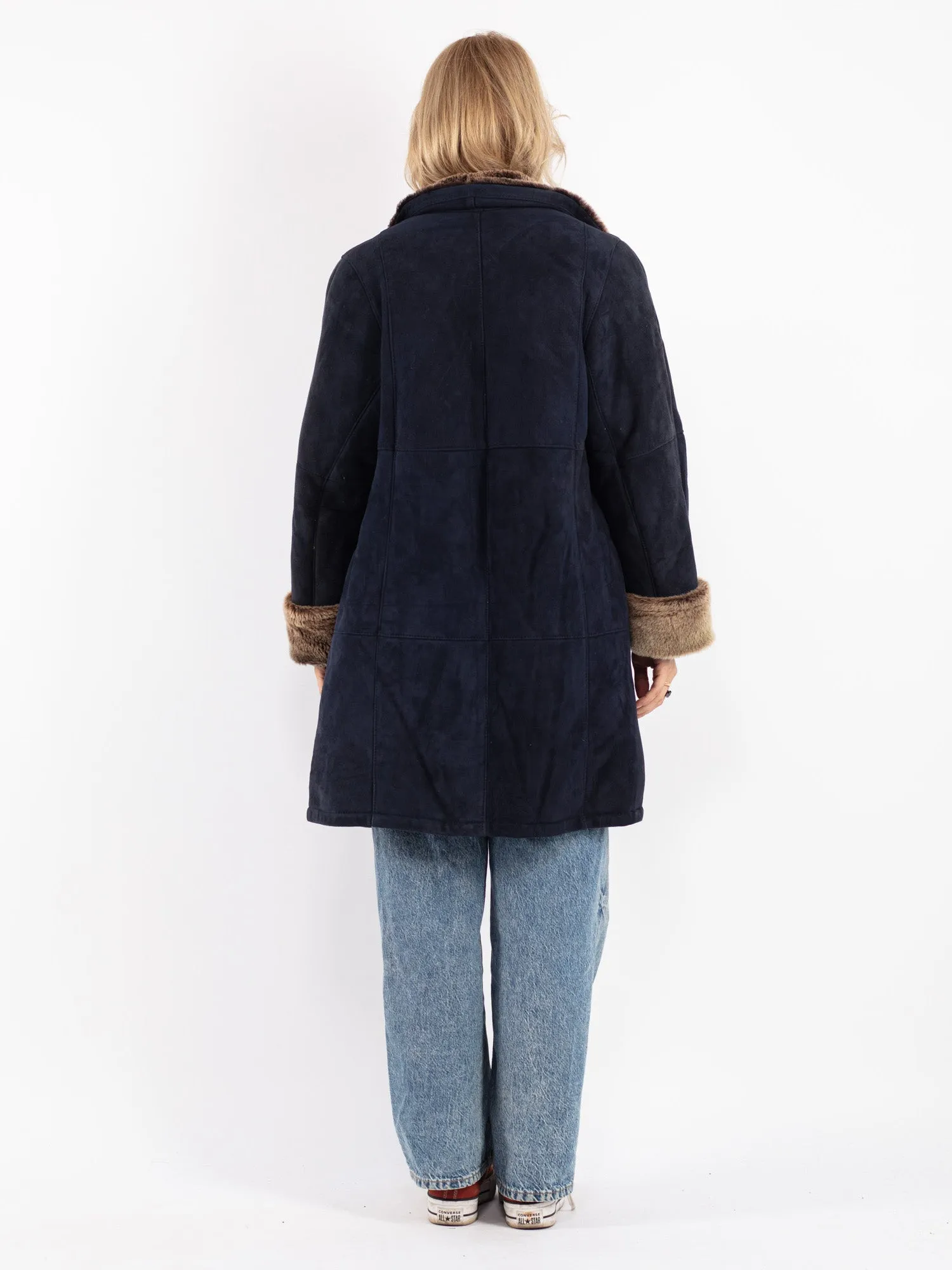 Vintage 70's Women Sheepskin Coat in Blue