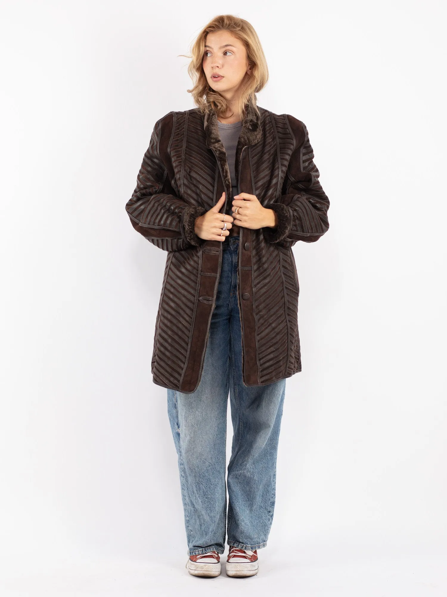 Vintage 70's Women Sheepskin Coat in Brown