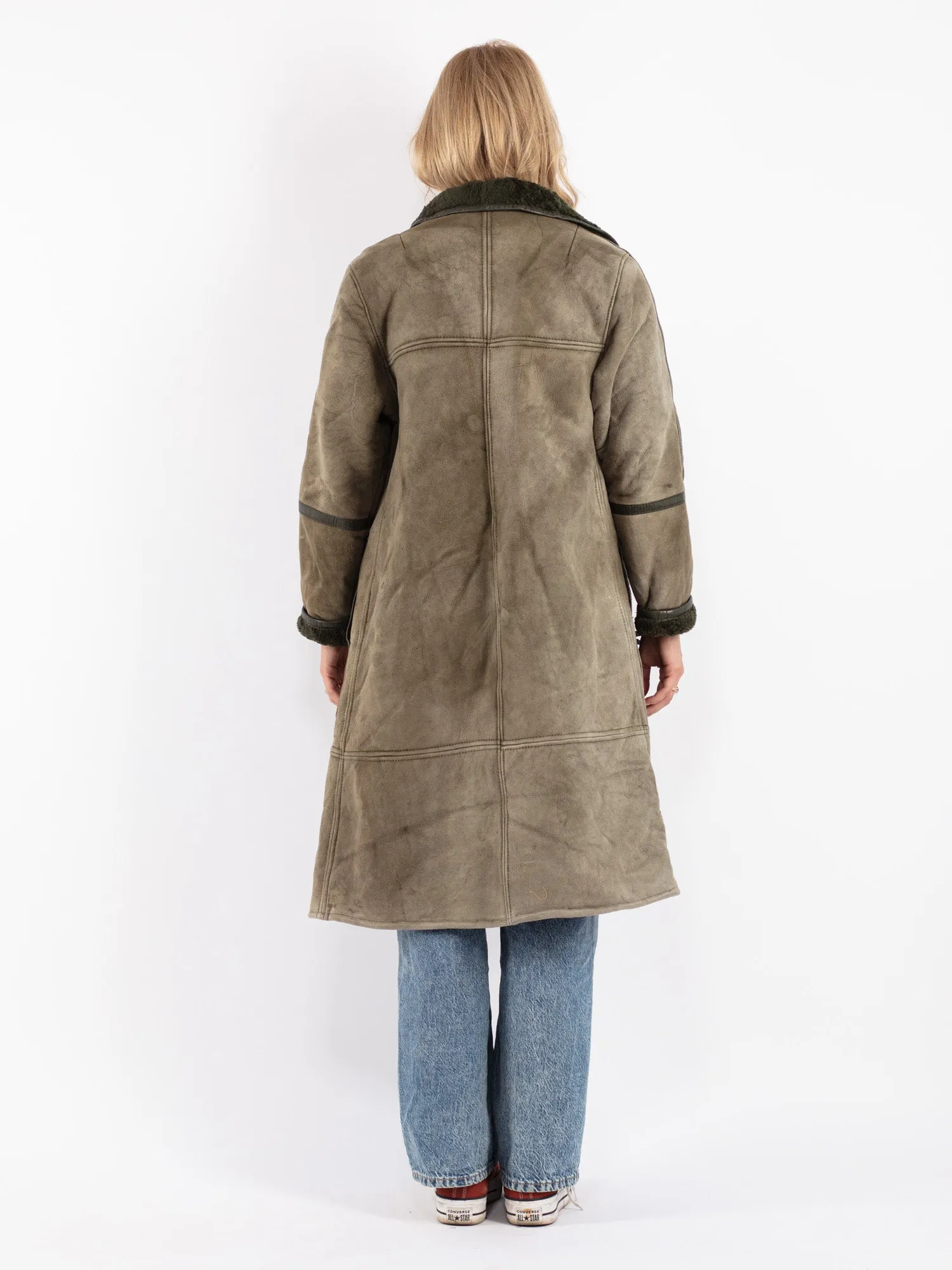 Vintage 70's Women Sheepskin Coat in Green