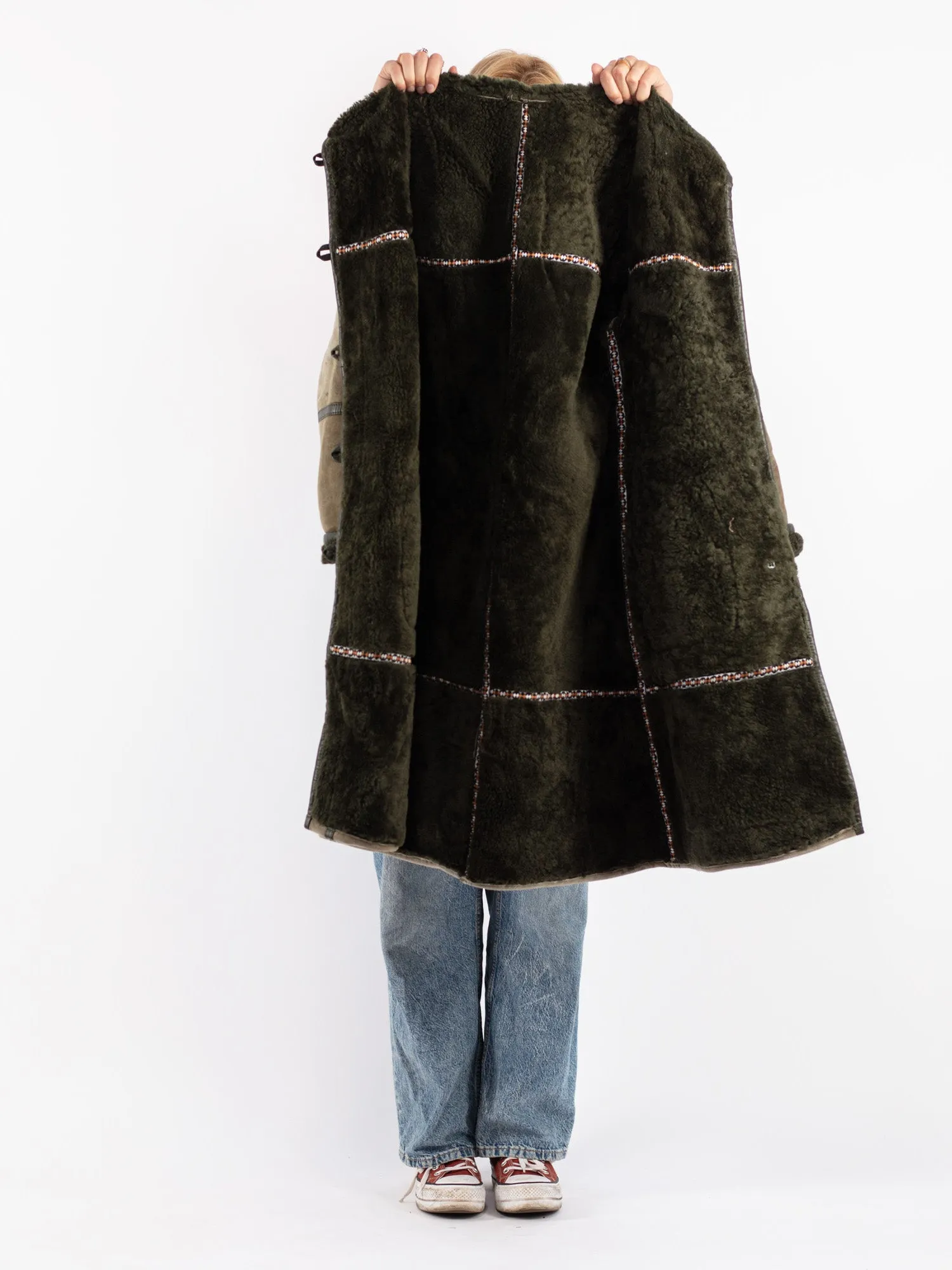 Vintage 70's Women Sheepskin Coat in Green