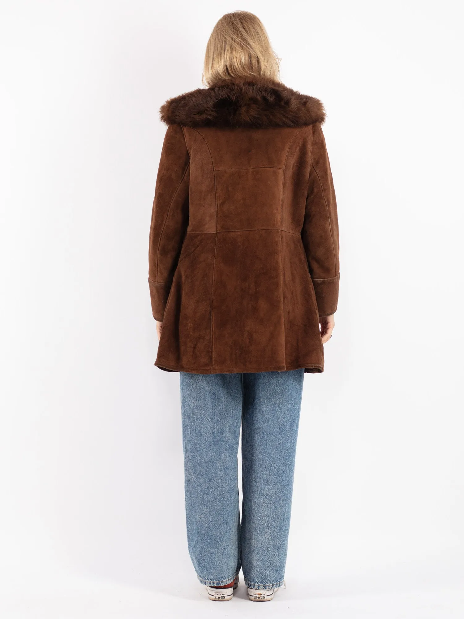 Vintage 70's Women Sheepskin Shearling Coat in Brown