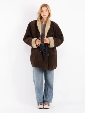 Vintage 80's Women Oversized Sheepskin Coat in Brown