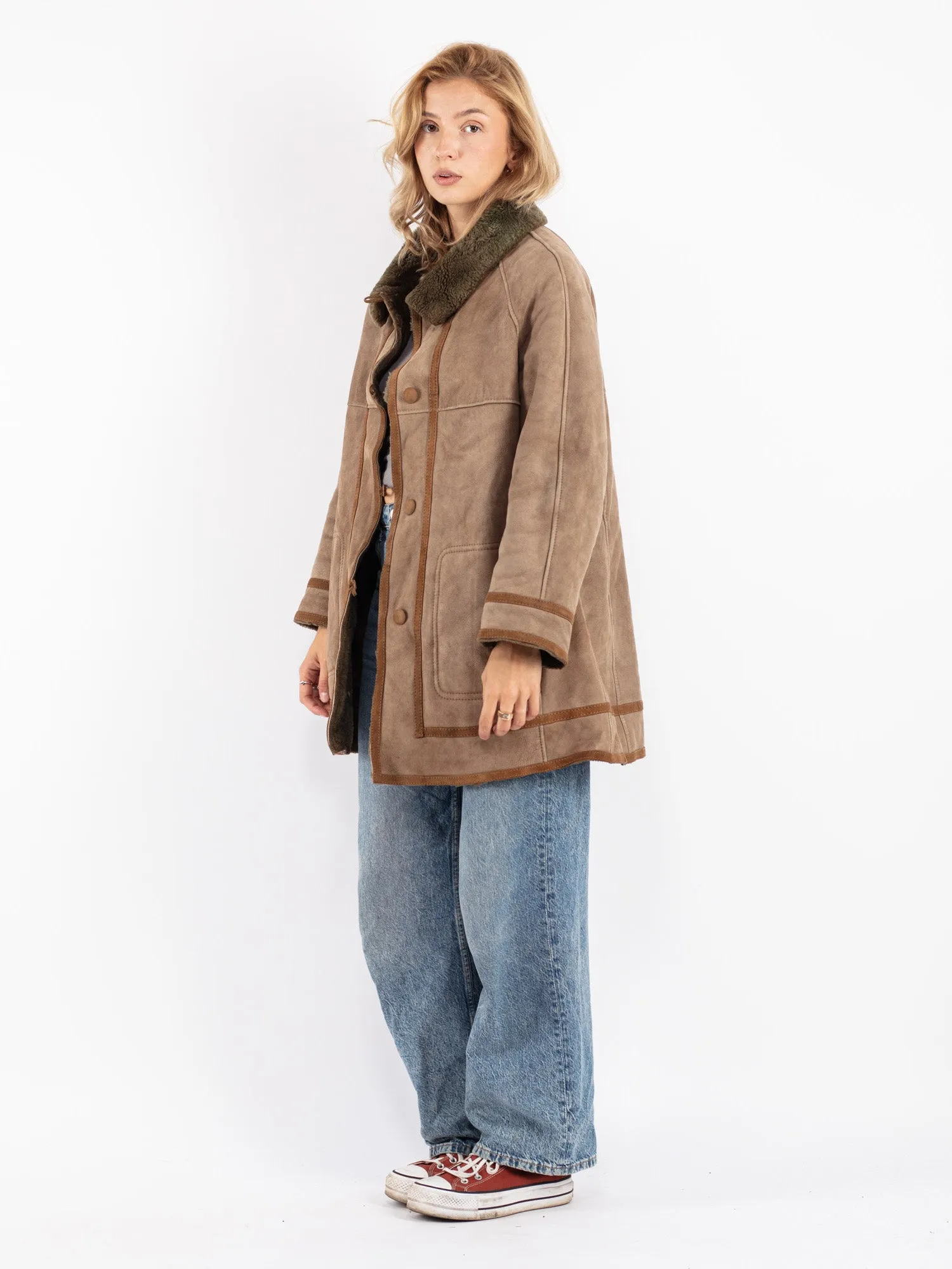 Vintage 80's Women Shearling Coat in Beige